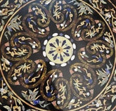 Personalized Black Marble Center Table with Semi-Precious Floral Inlay | Handmade Marquetry Art Furniture for Home Decor Unique Handicrafts IND